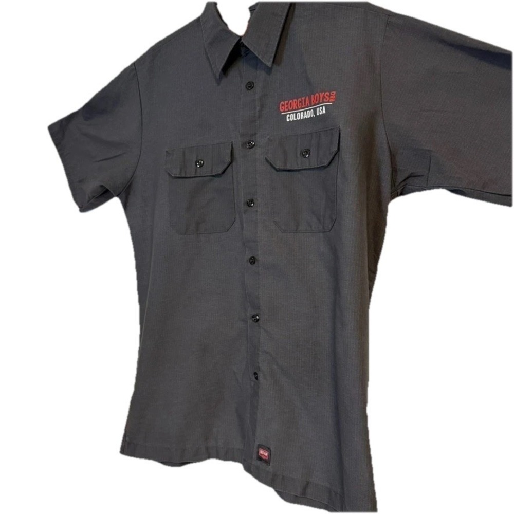 Red Kap Georgia Boys BBQ Button-down‎ Gray Shirt Workwear